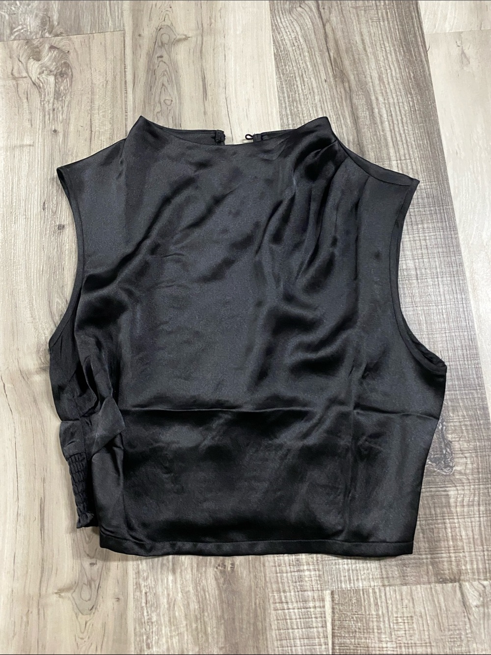 Sincerely Jules Cropped Satin Smocked Back Top